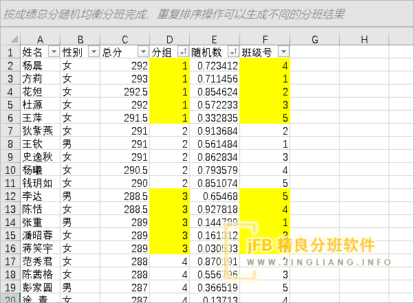 完成excel随机均衡分班