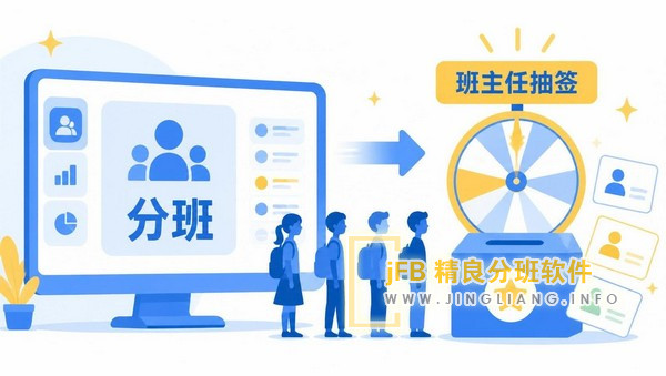 公开透明！jFB精良阳光分班软件：大屏直播学生分班+班主任抽签全过程